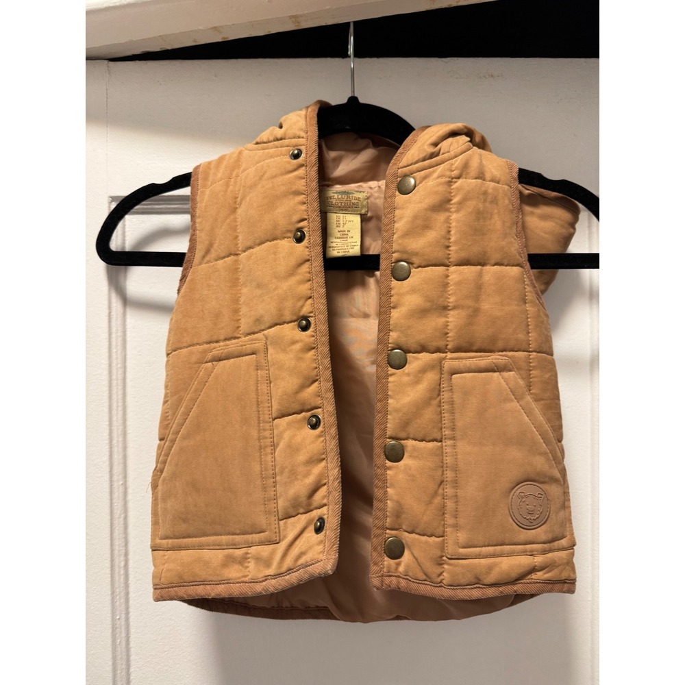 Telluride Clothing Company Kids Brown Quilted Puffer‎ Vest Hooded Snap Front 2T
